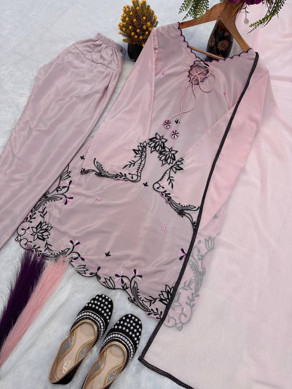 Bespoke Baby Pink Satin Ensemble